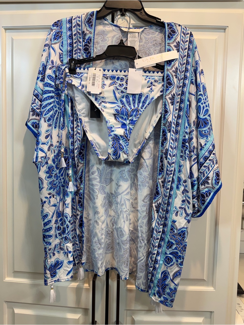 La Blanca Blue and White Floral Swim Cover-Up with Bikini bottoms - Picture 2 of 9